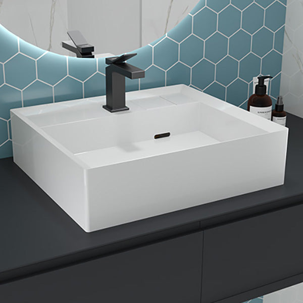 Modern Bathroom Sink Pop-Up Drain Porcelain Solid Color Rectangular Vessel