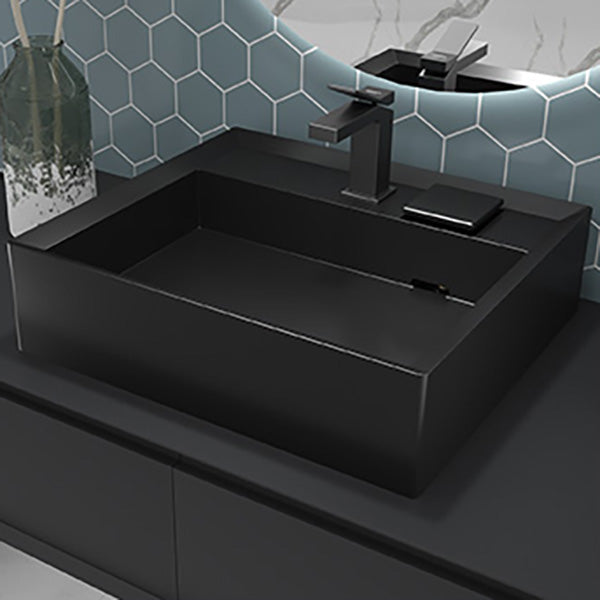 Modern Bathroom Sink Pop-Up Drain Porcelain Solid Color Rectangular Vessel