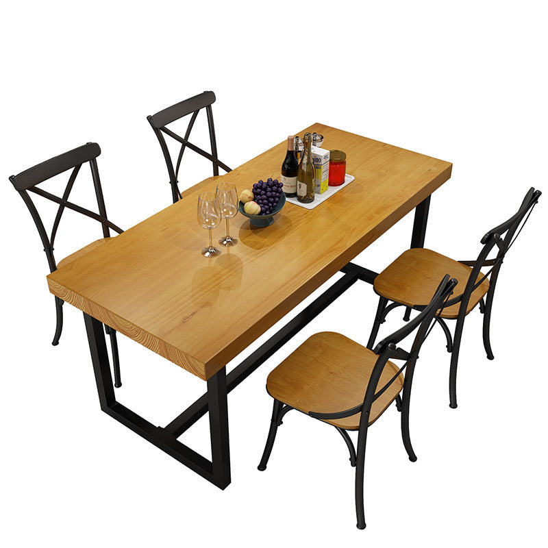 Industrial 1/3/5 Pieces Dining Set Rectangle Pine Wood Dining Table for Cafe