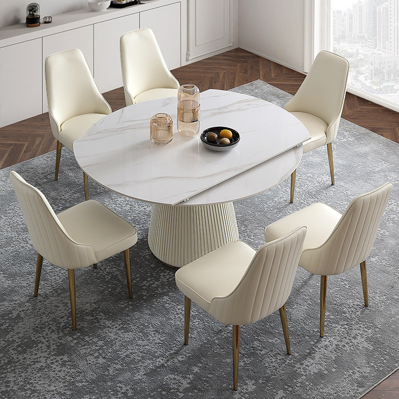 1/4/5/7 Pieces Extendable Round Dining Set Modern Sintered Stone Top Dining Table Set