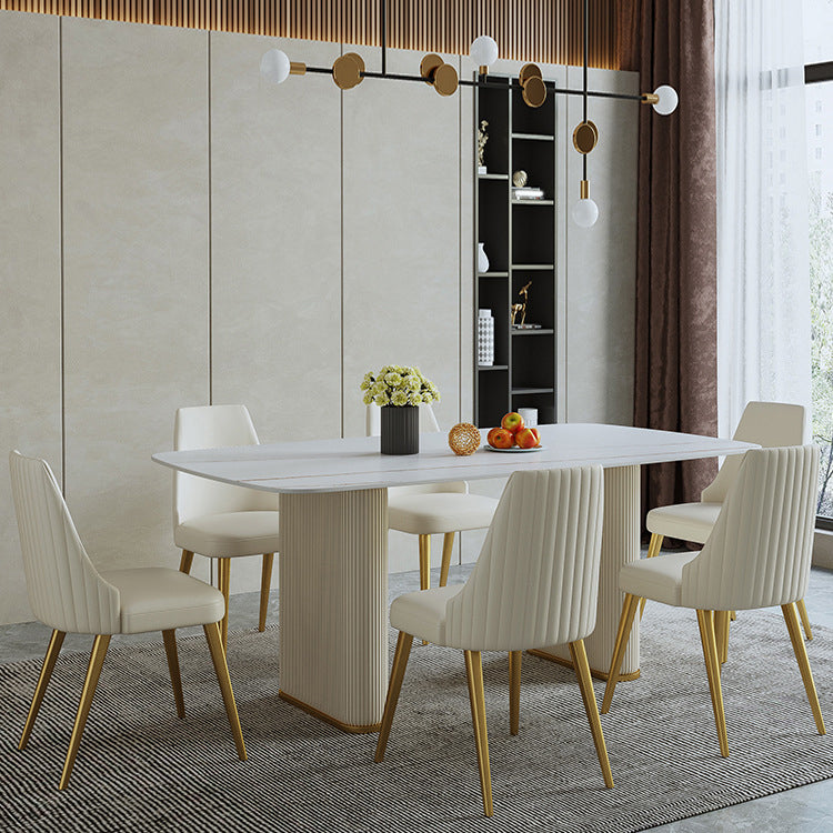 1/4/6/7/9 Pieces Rectangle Dining Set Sintered Stone Top Dining Table with Leather Chairs