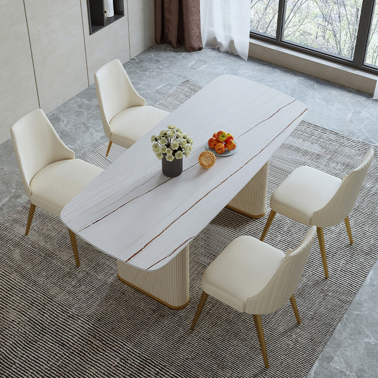 1/4/6/7/9 Pieces Rectangle Dining Set Sintered Stone Top Dining Table with Leather Chairs