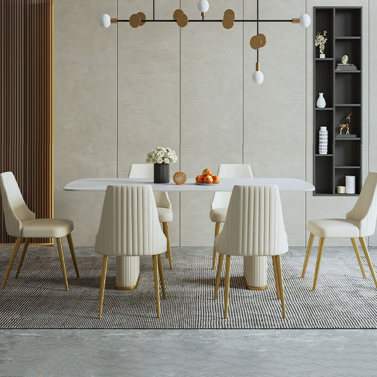 1/4/6/7/9 Pieces Rectangle Dining Set Sintered Stone Top Dining Table with Leather Chairs