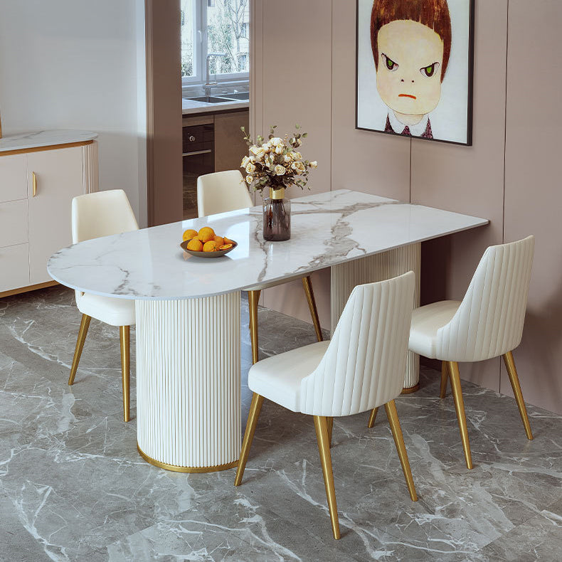 1/4/6/7/9 Pieces Rectangle Dining Set Sintered Stone Top Dining Table with Leather Chairs