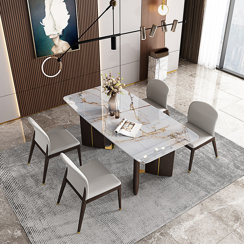 1/4/5/6/7 Pieces Rectangle Dining Set Sintered Stone Top Dining Table with Leather Chairs