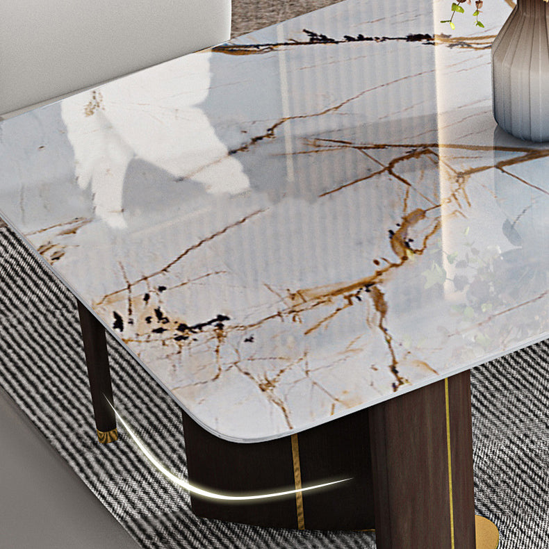 1/4/5/6/7 Pieces Rectangle Dining Set Sintered Stone Top Dining Table with Leather Chairs