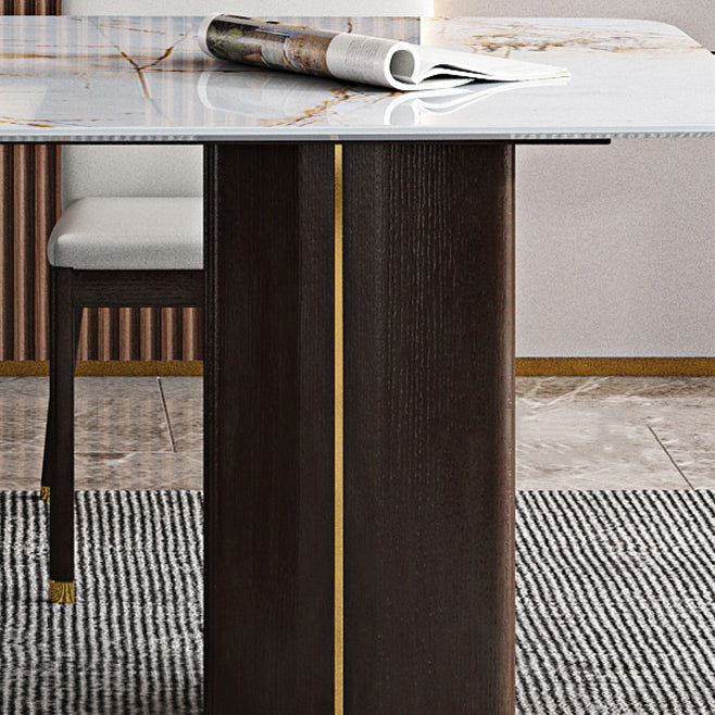 1/4/5/6/7 Pieces Rectangle Dining Set Sintered Stone Top Dining Table with Leather Chairs