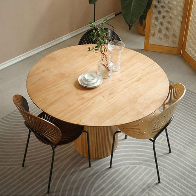 1/2/3/4 Pieces Modern Dining Set Solid Wood Round Table with Plastic Chairs