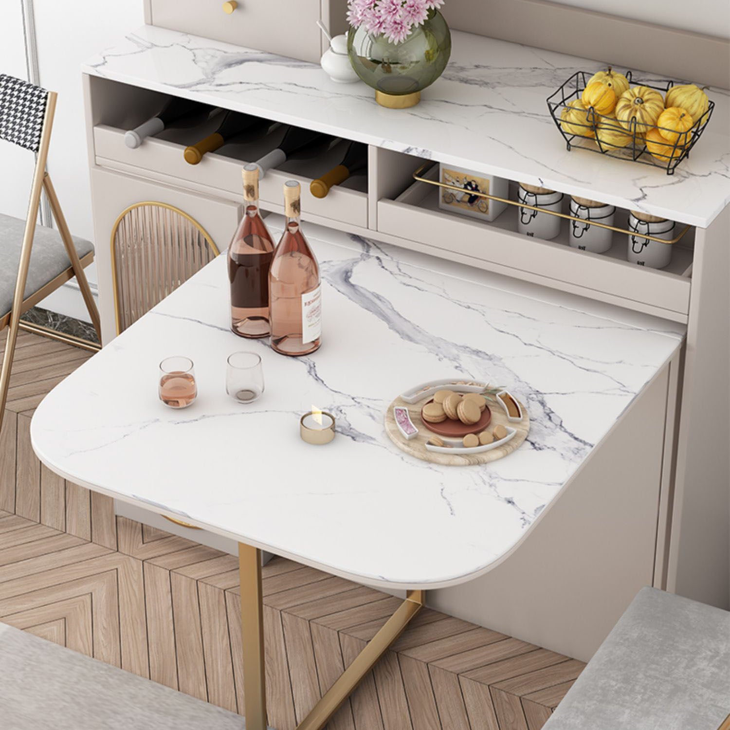 Modern Dining Set 1/3/5 Pcs Folding Table with Dining Upholstered Chairs