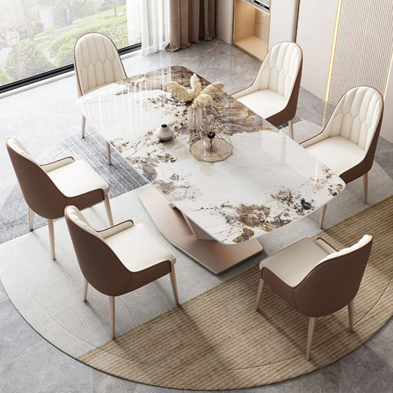 Modern Dining Set 1/5/7 Pcs Sintered Stone Top Table with Dining Upholstered Chairs