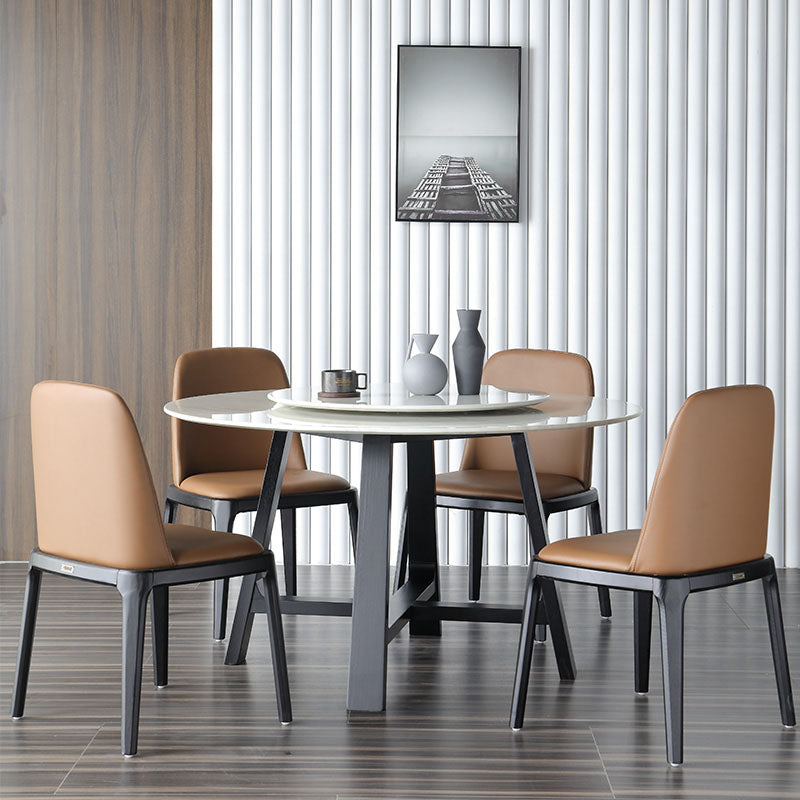 Marble Dining Table Set 1/4/5 Pcs Round Dining Table and Solid Wood Frame Chairs