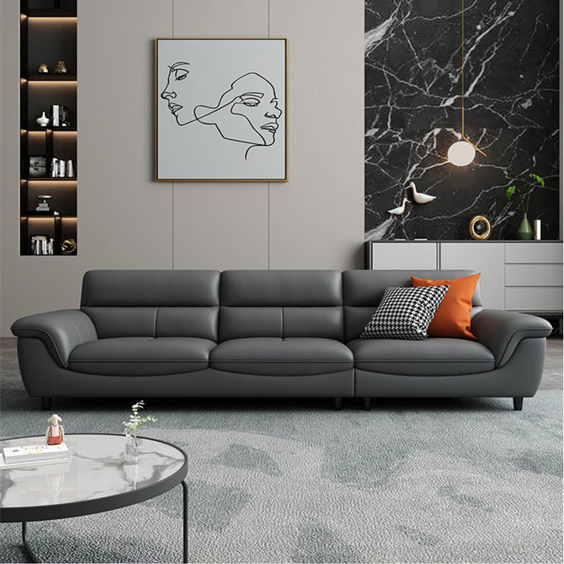 Modern 34.64" H Genuine Leather Pillow Top Arm Sofa for Living Room