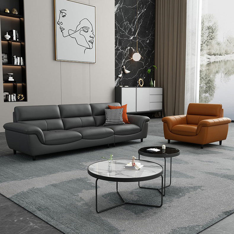 Modern 34.64" H Genuine Leather Pillow Top Arm Sofa for Living Room