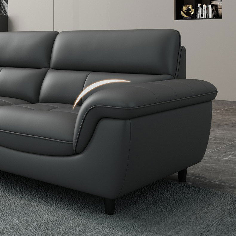 Modern 34.64" H Genuine Leather Pillow Top Arm Sofa for Living Room