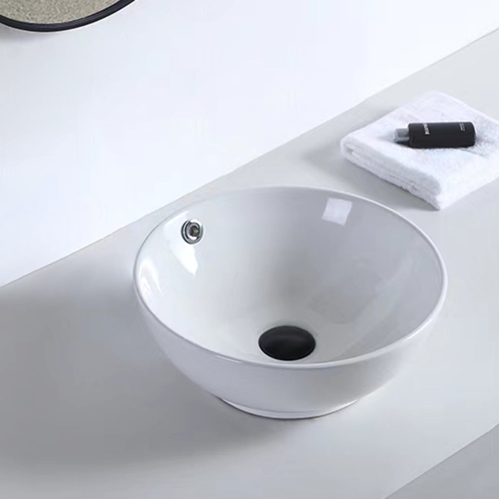 Contemporary Bathroom Sink Porcelain Pop-Up Drain Rectangular Vessel
