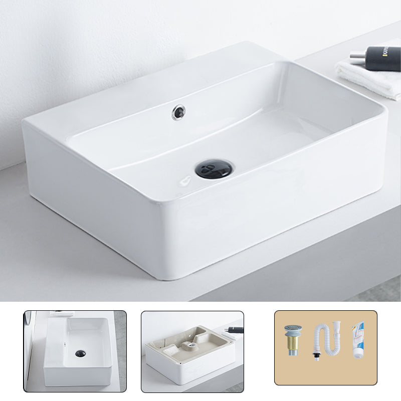 Contemporary Bathroom Sink Porcelain Pop-Up Drain Rectangular Vessel