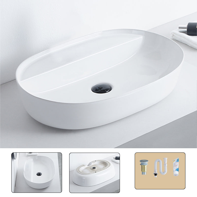 Contemporary Bathroom Sink Porcelain Pop-Up Drain Rectangular Vessel