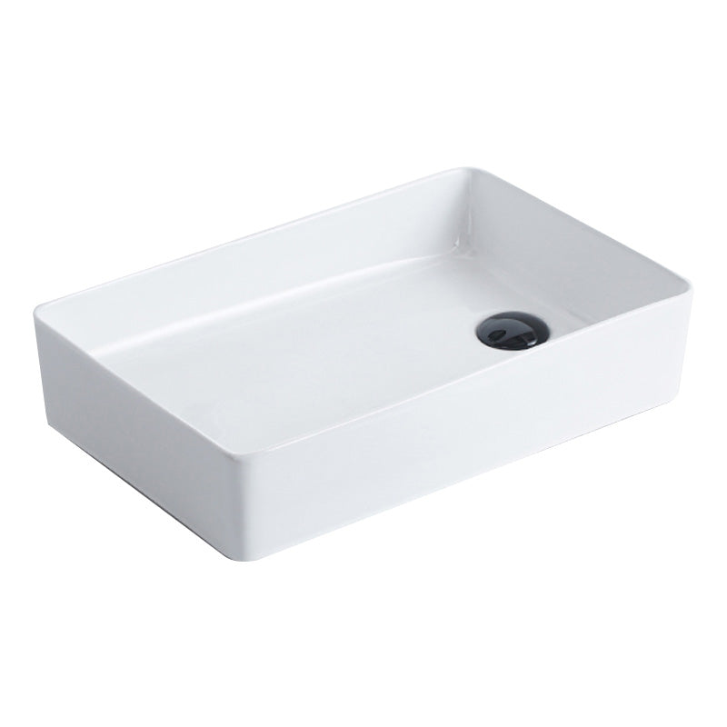 Contemporary Bathroom Sink Porcelain Pop-Up Drain Rectangular Vessel