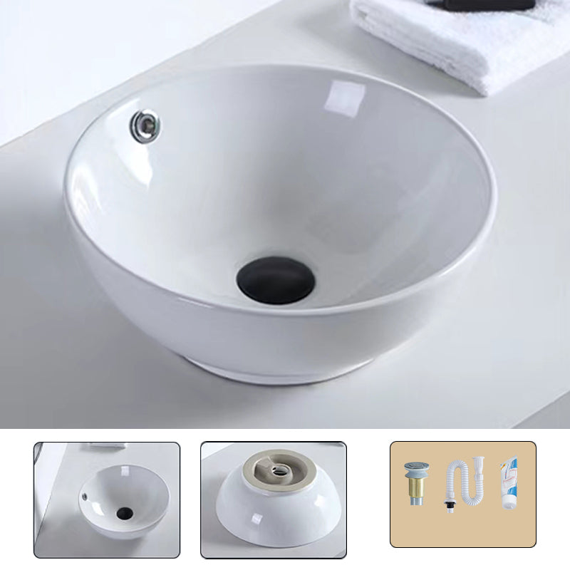 Contemporary Bathroom Sink Porcelain Pop-Up Drain Rectangular Vessel