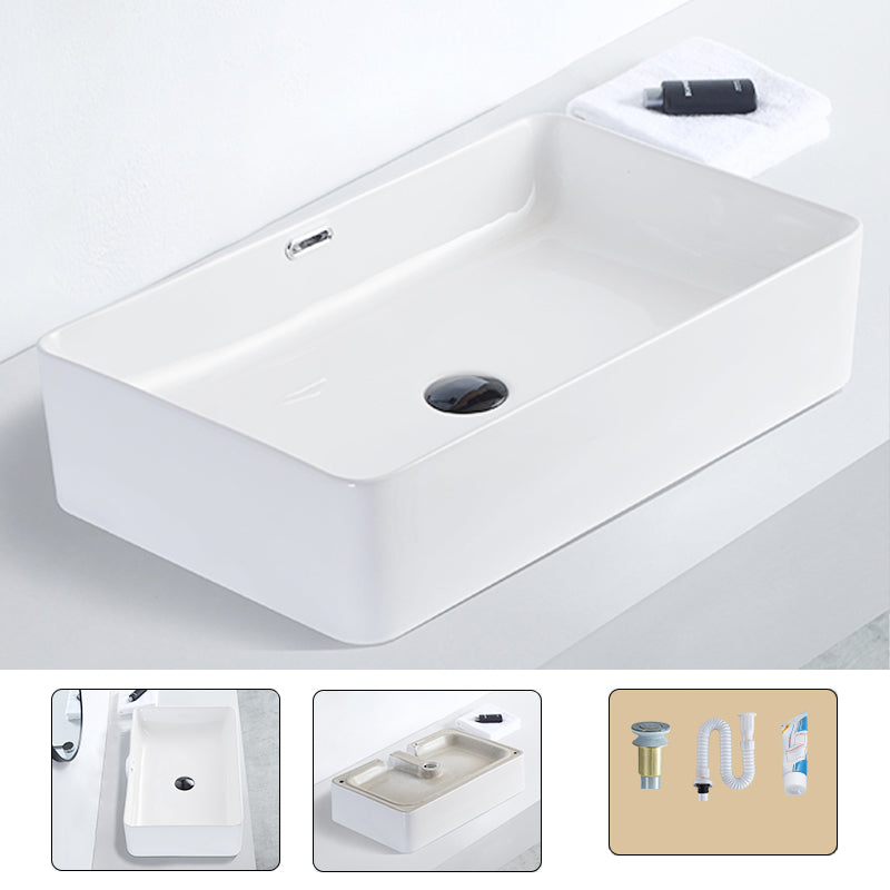 Contemporary Bathroom Sink Porcelain Pop-Up Drain Rectangular Vessel