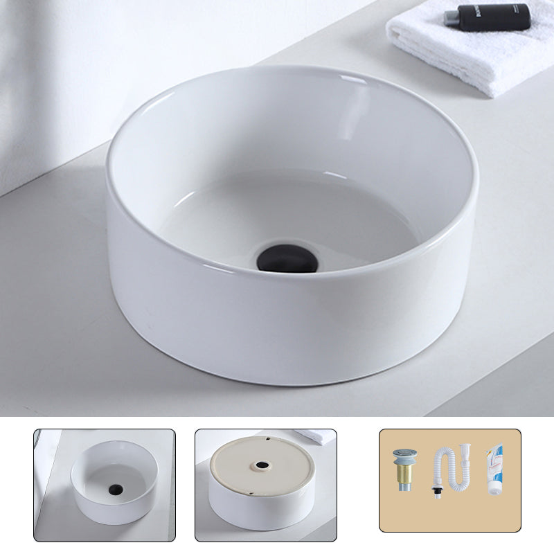 Contemporary Bathroom Sink Porcelain Pop-Up Drain Rectangular Vessel