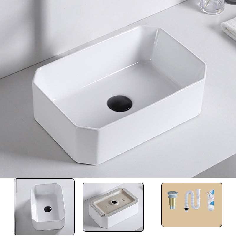 Contemporary Bathroom Sink Porcelain Pop-Up Drain Rectangular Vessel