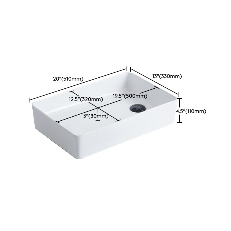 Contemporary Bathroom Sink Porcelain Pop-Up Drain Rectangular Vessel