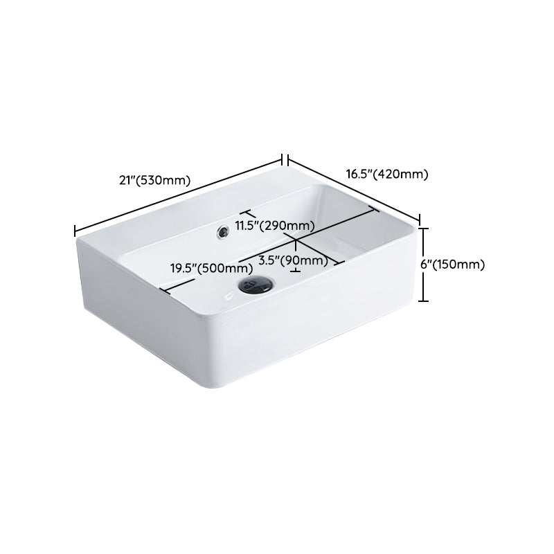 Contemporary Bathroom Sink Porcelain Pop-Up Drain Rectangular Vessel