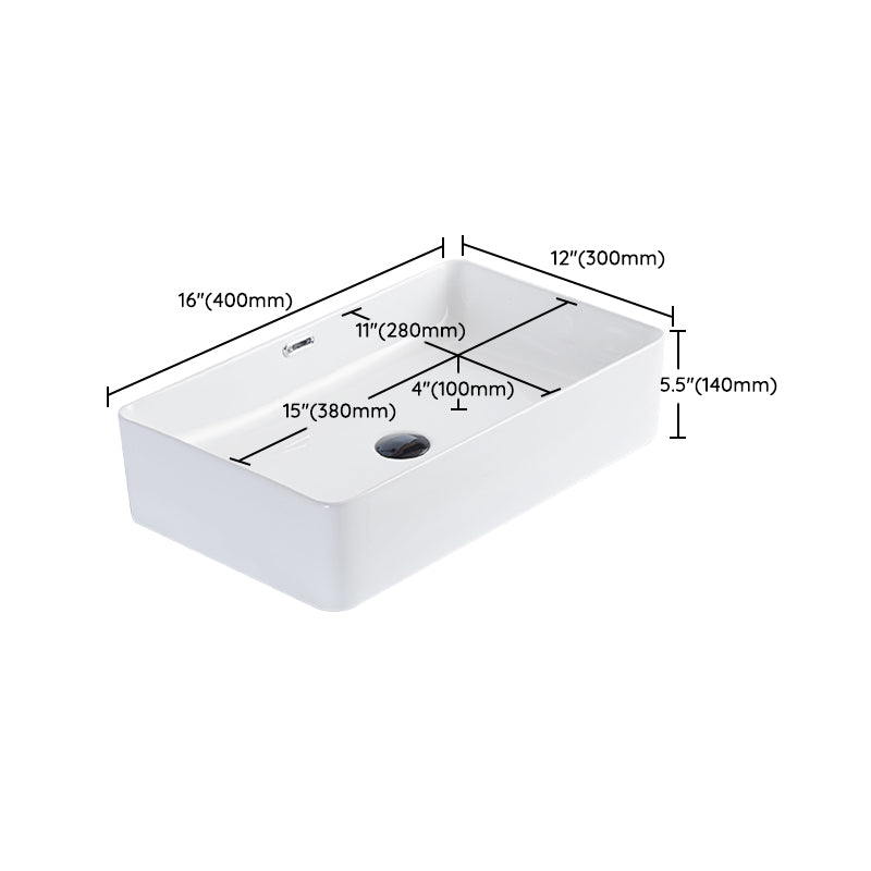 Contemporary Bathroom Sink Porcelain Pop-Up Drain Rectangular Vessel
