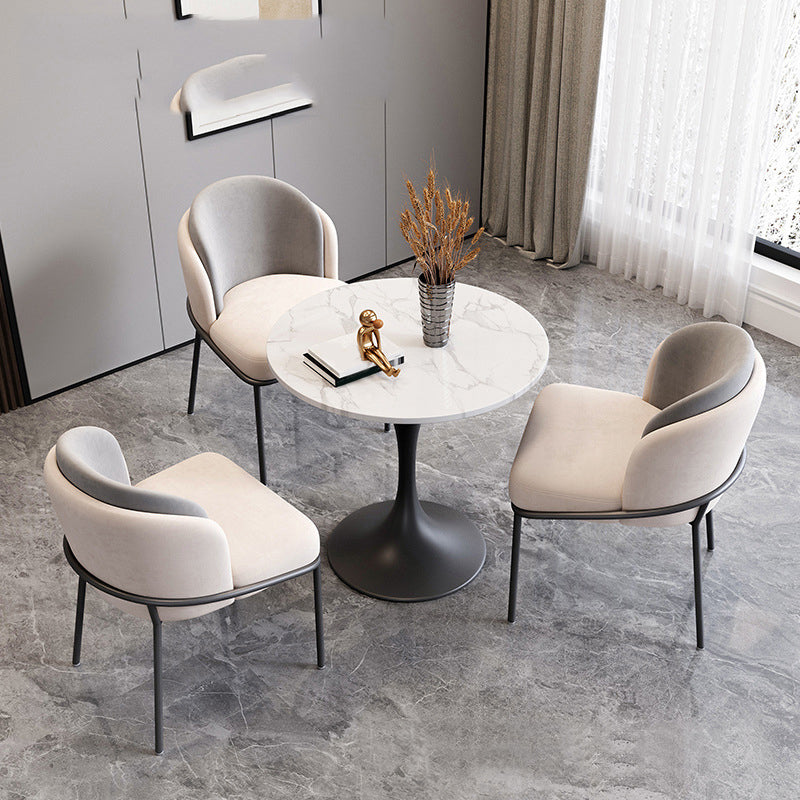 White Stone Dinette Set with Metal Base 1/3/4/5 Pieces Modern Round Table Set