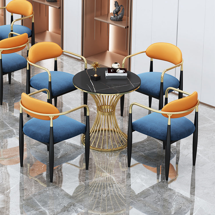 Black Stone Top Dinette Set with Metal Base 1/5 Pieces Modern Round Dining Table Set