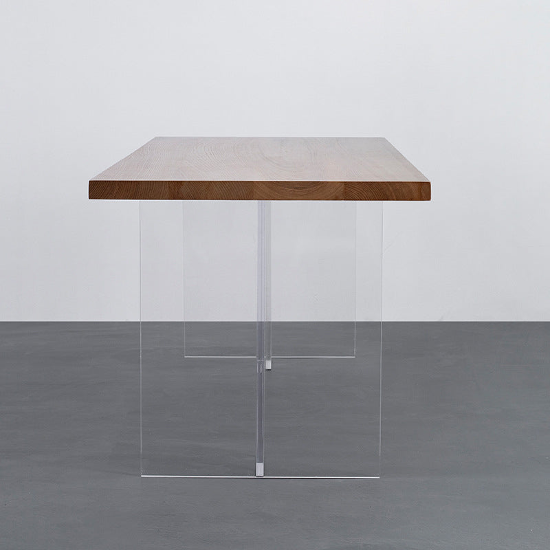 Wood Top Dining Table Set with Acrylic Base 1/4/5 Pieces Brown Dinette Set for Kitchen