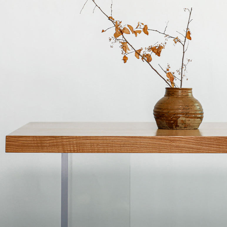 Wood Top Dining Table Set with Acrylic Base 1/4/5 Pieces Brown Dinette Set for Kitchen