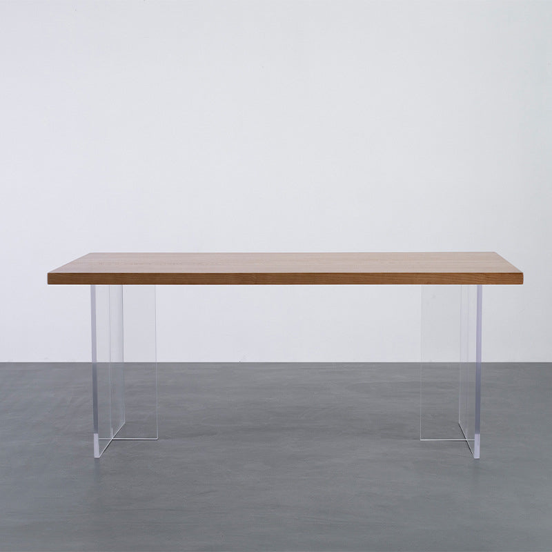 Wood Top Dining Table Set with Acrylic Base 1/4/5 Pieces Brown Dinette Set for Kitchen