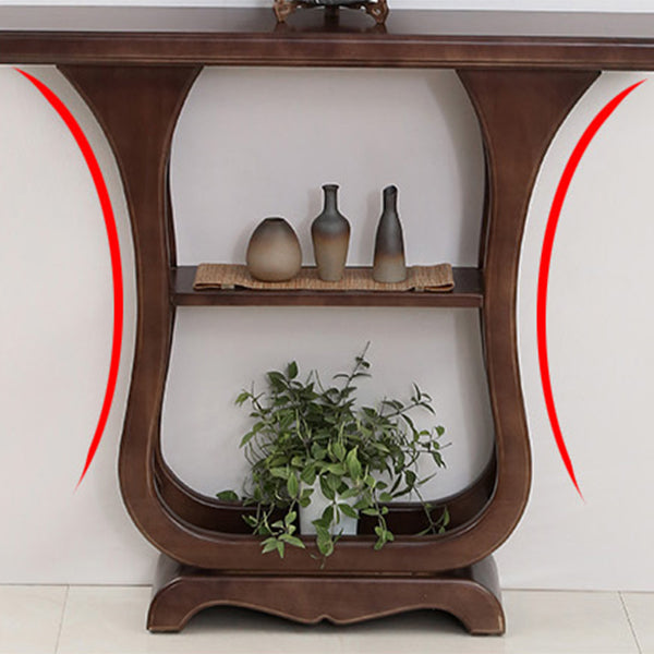 Solid Wood Rectangle Console Table 33.46" Tall Accent Table with Shelves