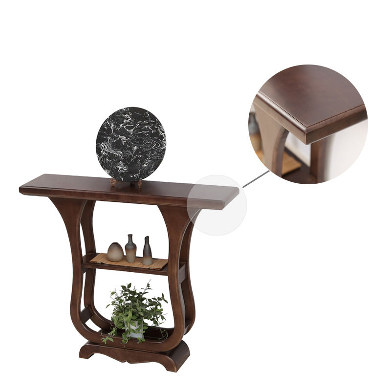 Solid Wood Rectangle Console Table 33.46" Tall Accent Table with Shelves