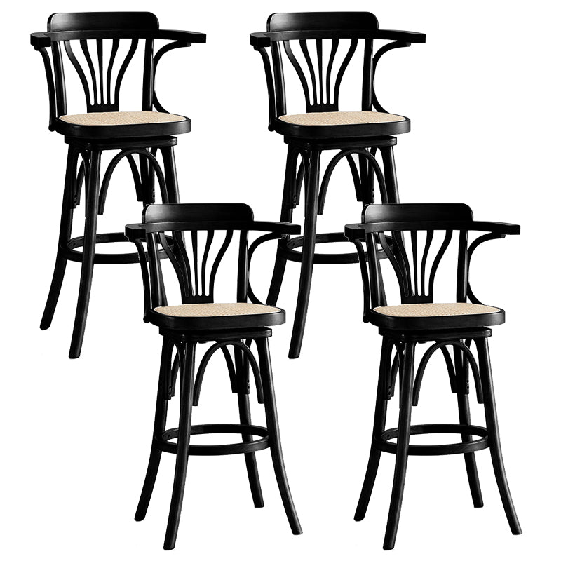 Contemporary Wood Counter Stools Rattan Bar Stool for Home Use