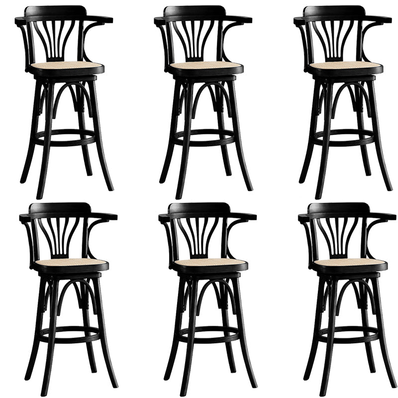 Contemporary Wood Counter Stools Rattan Bar Stool for Home Use