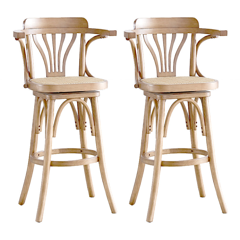 Contemporary Wood Counter Stools Rattan Bar Stool for Home Use