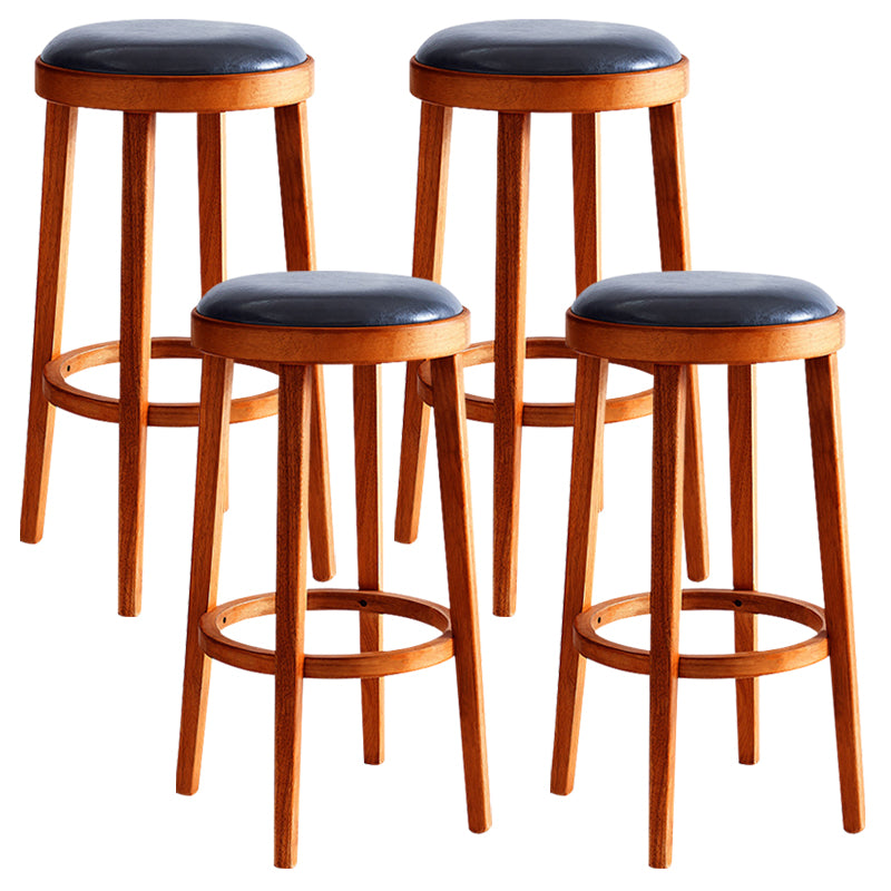 Industrial Solid Wood Counter Stool Faux Leather Counter Height Stools