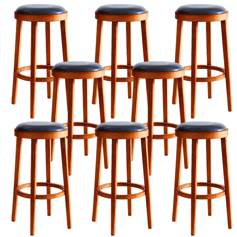 Industrial Solid Wood Counter Stool Faux Leather Counter Height Stools