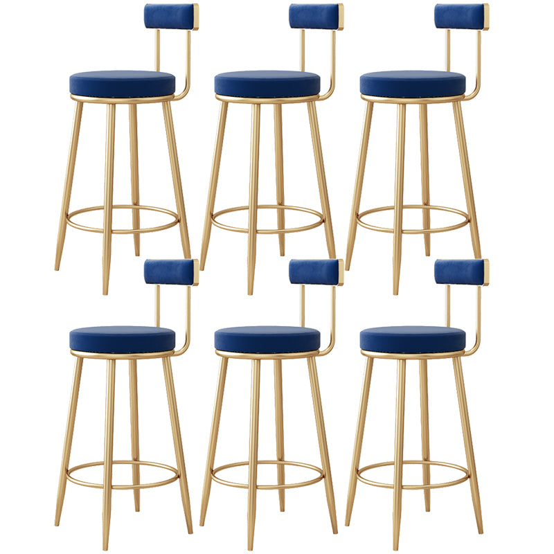 Modern Metal Frame Bar Stool Low Back Armless Round Seat with Footrest