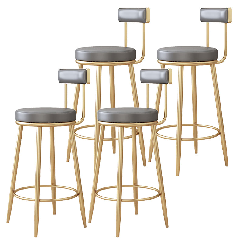 Modern Metal Frame Bar Stool Low Back Armless Round Seat with Footrest