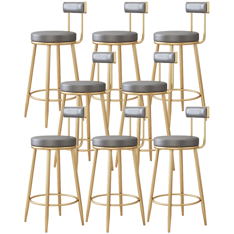 Modern Metal Frame Bar Stool Low Back Armless Round Seat with Footrest