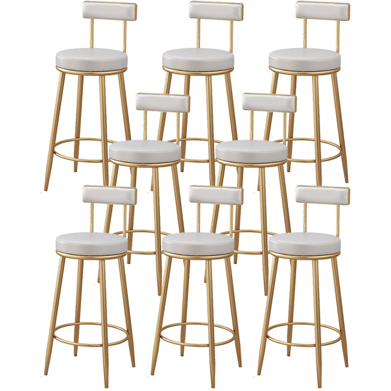 Modern Metal Frame Bar Stool Low Back Armless Round Seat with Footrest