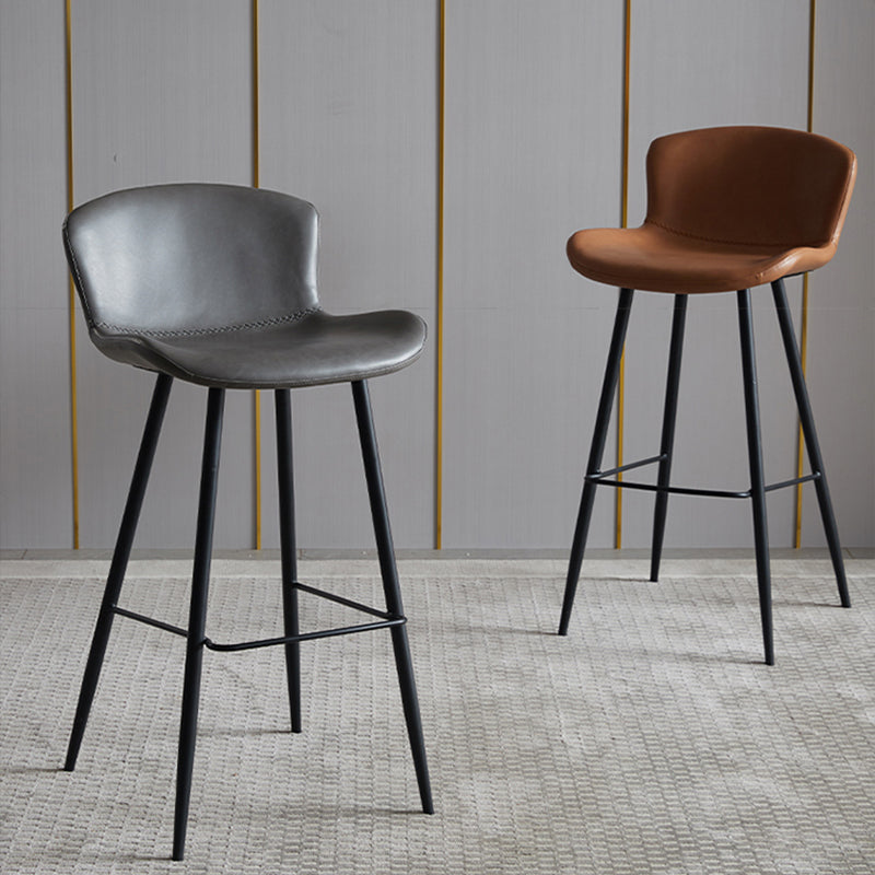 Contemporary Armless Bar Stool Faux Leather Bar Stool for Living Room