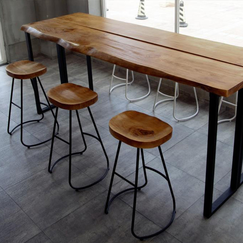 Contemporary Solid Wood Counter Stool Saddle Seat Bar Stool with Footrest