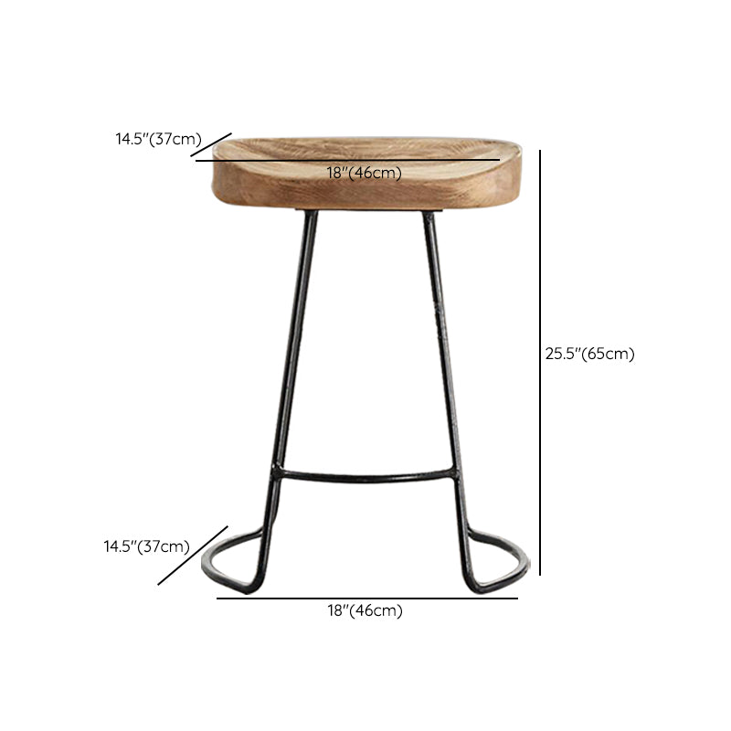 Contemporary Solid Wood Counter Stool Saddle Seat Bar Stool with Footrest