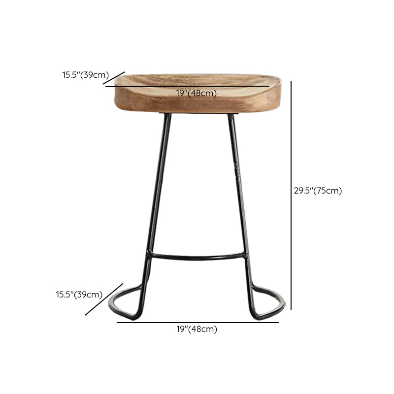 Contemporary Solid Wood Counter Stool Saddle Seat Bar Stool with Footrest
