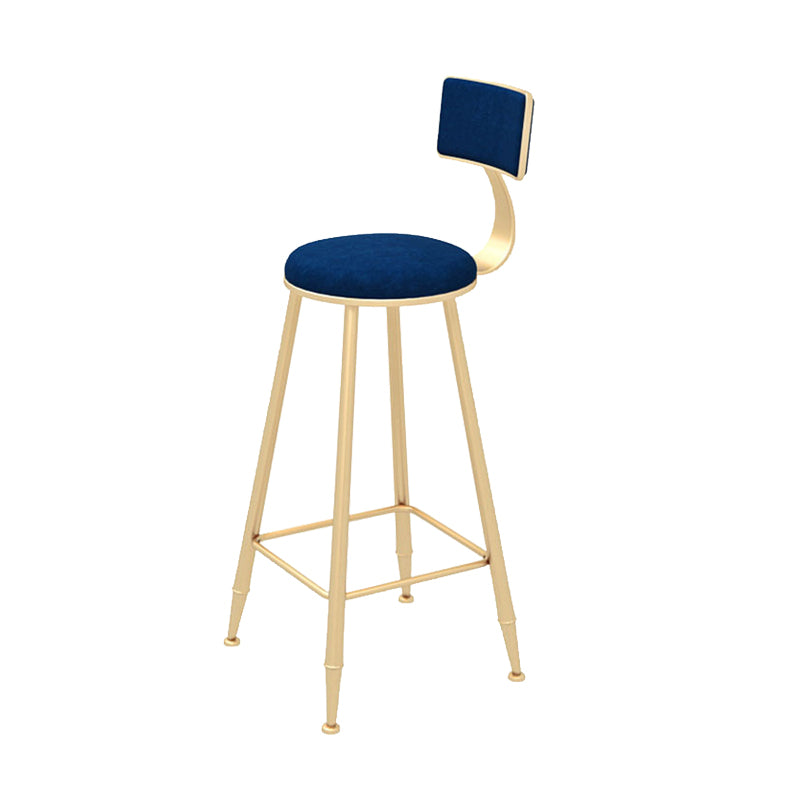 Contemporary Style Velvet Counter Stool Round Low Back Bar Stool with Metal Legs